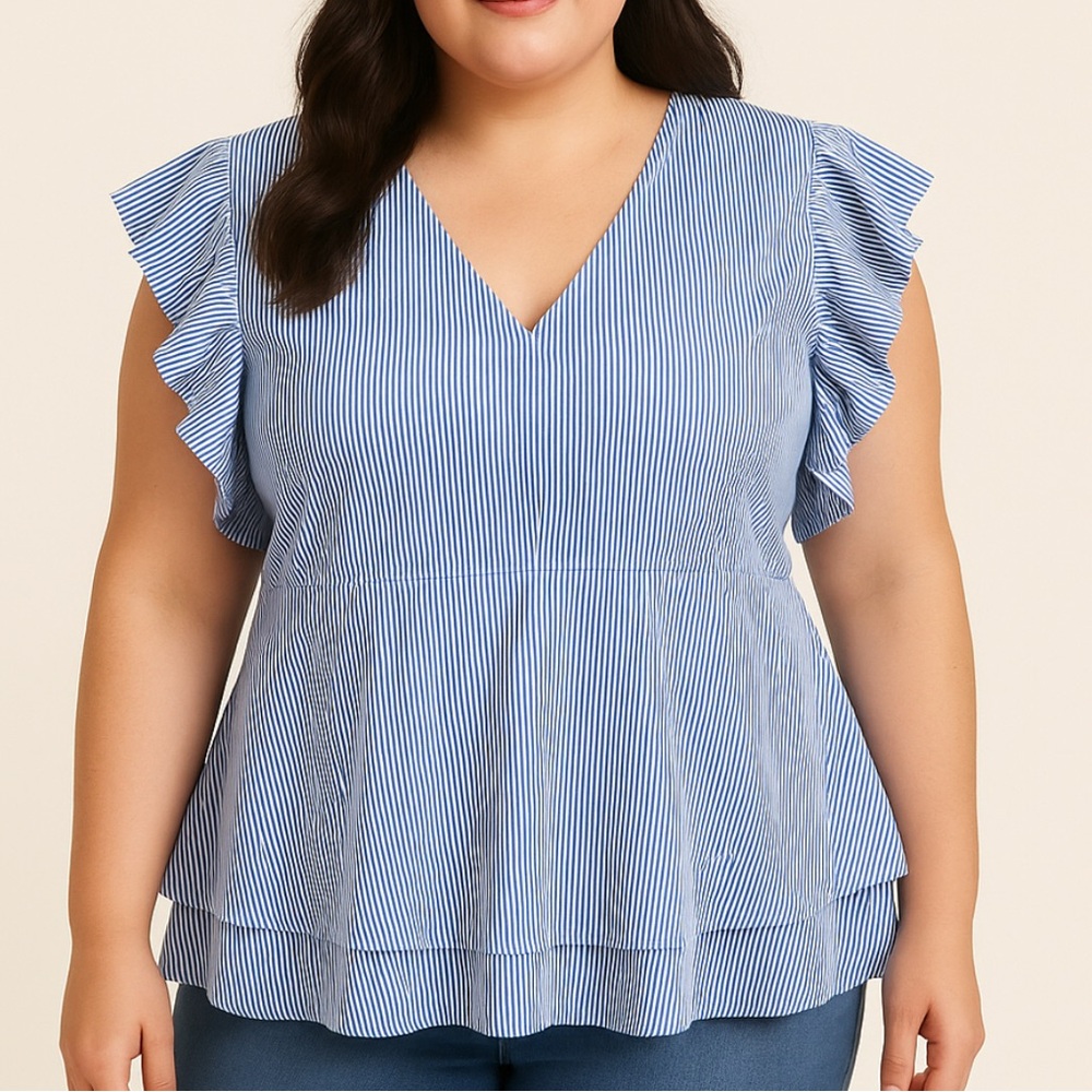 Vineyard Vines blue striped ruffle peplum blouse size XL